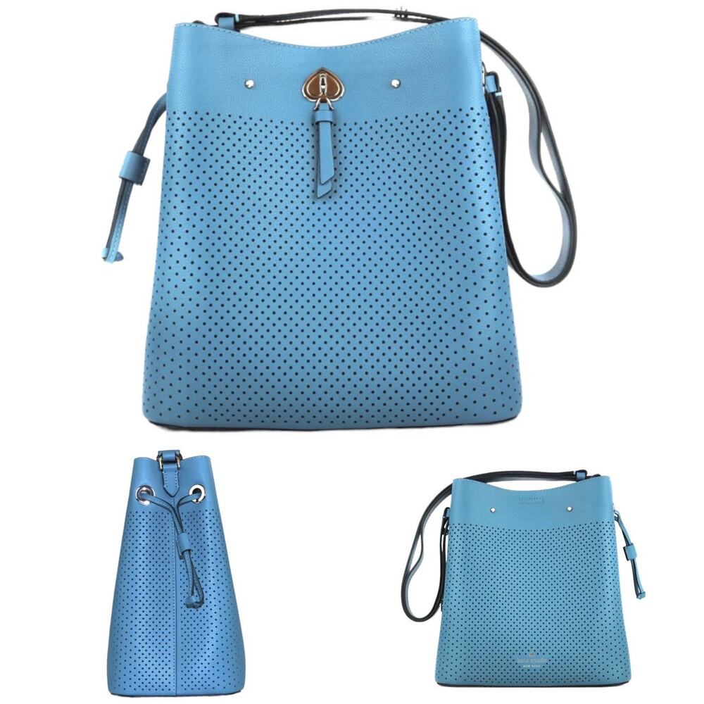 Kate Spade Bucket Marble Pebble Leather Niagara Blue Satchel Crossbody Purse Bag